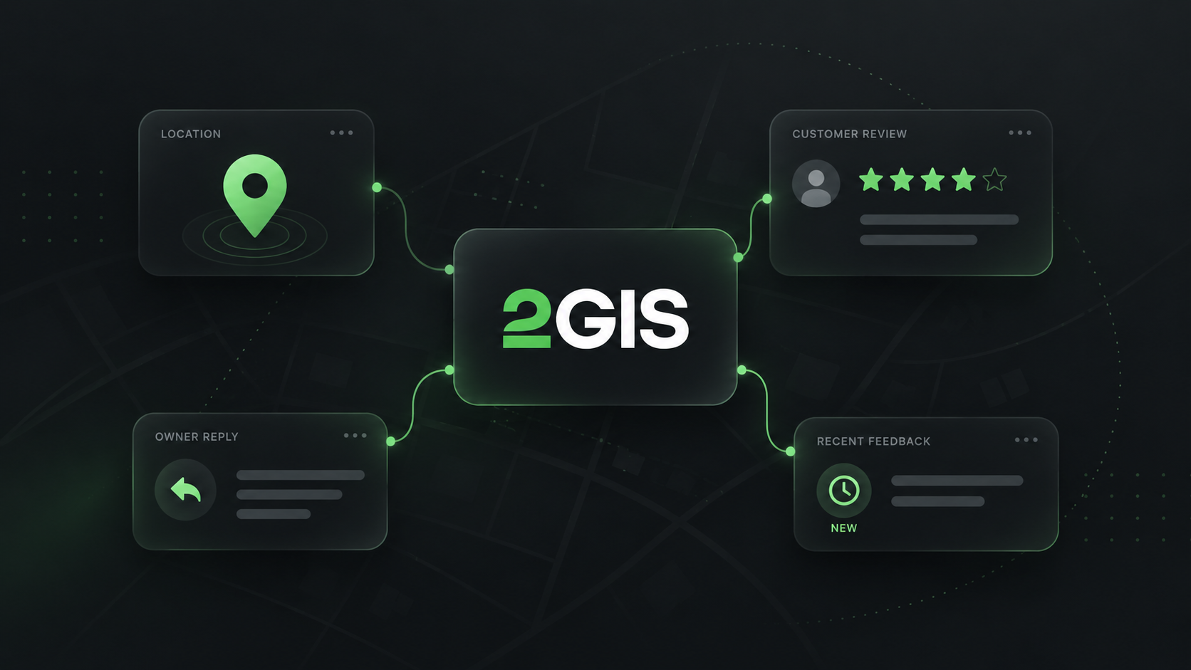 2GIS review cards with ratings and owner replies