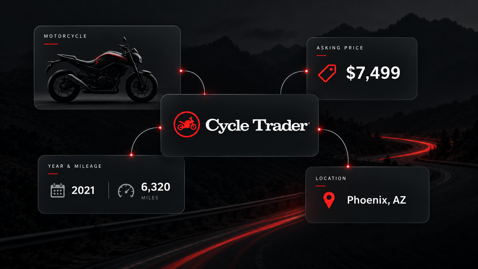 Cycle Trader motorcycle listing cards with prices and vehicle details